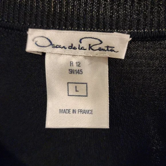 Oscar de la Renta Navy Button Front Ruffle Hem Cardigan Size: L - Picture 14 of 16